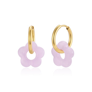 Oorbellen bloem paars goud