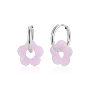 Oorbellen bloem paars zilver