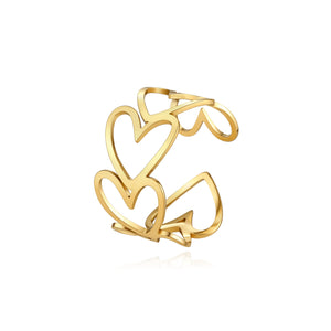 Ring connected hearts goud