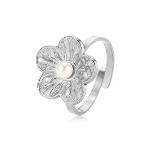 Ring bloem parel zilver