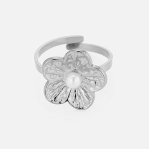 Ring bloem parel zilver