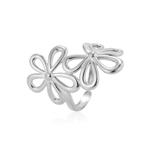 Ring twee bloemen zilver