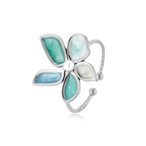 Ring turquoise bloem zilver