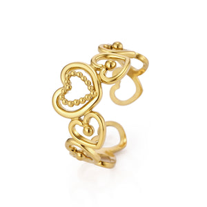 Ring stacked hearts goud