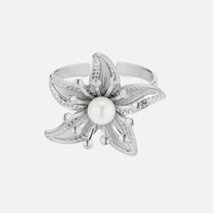 Ring lelie parel zilver