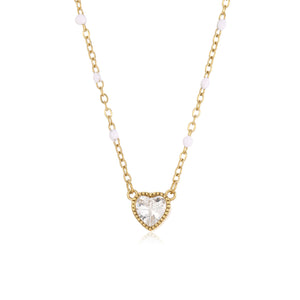 Ketting strass hart met parels goud