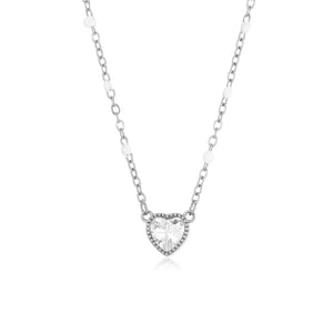 Ketting strass hart met parels zilver