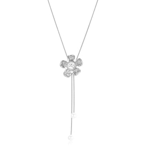 Ketting bloem zirkonia zilver