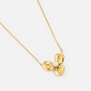 Ketting bloem parel goud