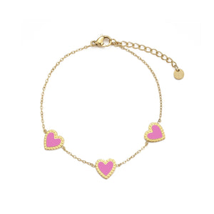 Armband drie hartjes roze