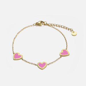 Armband drie hartjes roze