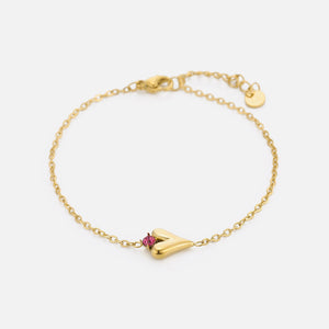 Armband fancy hart met roze steen goud