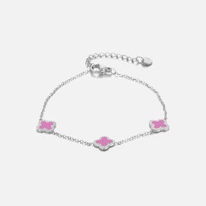 Armband klaver silver/pink