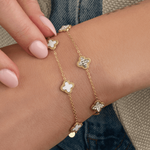 Armband klaver steentjes goud