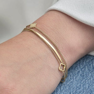 Drielaags armband klaver goud