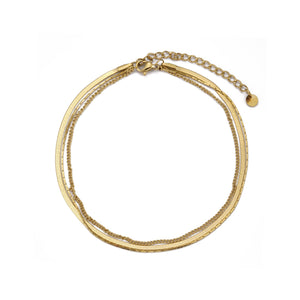 Enkelband drielaags plat/bolletjes goud