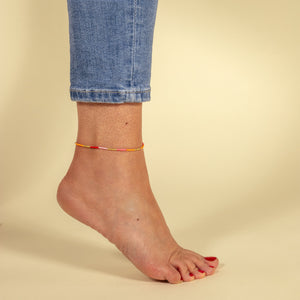 Enkelband kralen roze-rood/goud