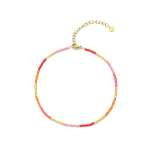 Enkelband kralen roze-rood/goud