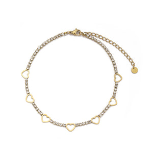Enkelband steentjes & hartjes goud