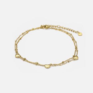 Enkelband tweelaags drie hartjes goud