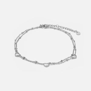 Enkelband tweelaags drie hartjes zilver