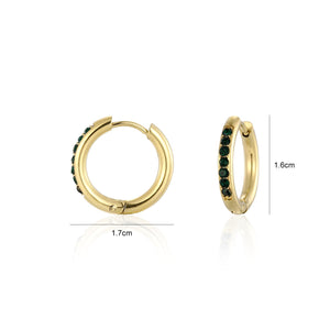 Hoops met steentjes groen/goud