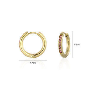 Hoops met steentjes roze/goud