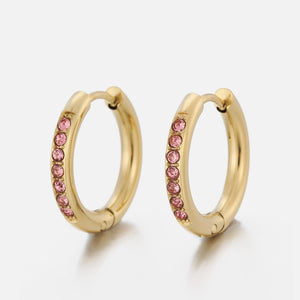 Hoops met steentjes roze/goud