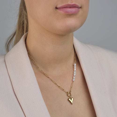 Ketting lux parels hartje goud