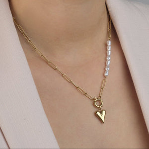 Ketting lux parels hartje goud