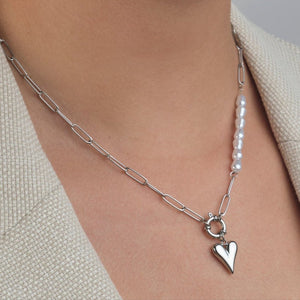 Ketting lux parels hartje zilver