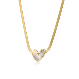 Ketting parelmoer hart goud