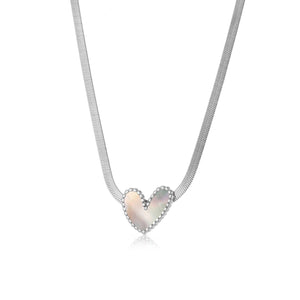 Ketting parelmoer hart zilver