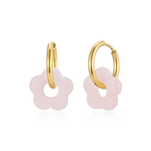 Oorbellen bloem roze goud