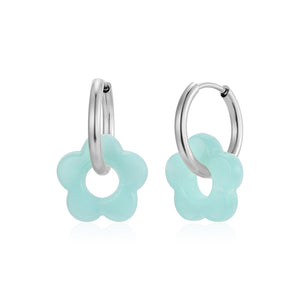 Oorbellen bloem turquoise zilver