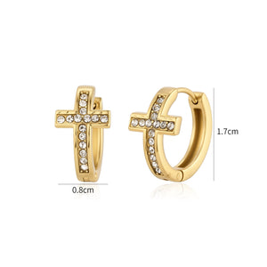 Oorbellen gebogen kruis met steentjes goud