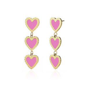 Oorbellen hangende hartjes roze