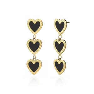 Oorbellen hangende hartjes zwart