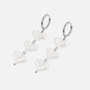 Oorbellen hangende parel hartjes zilver