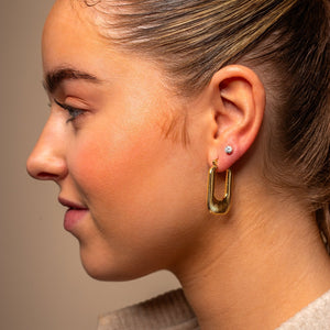 Oorbellen rechthoekig gestreept goud