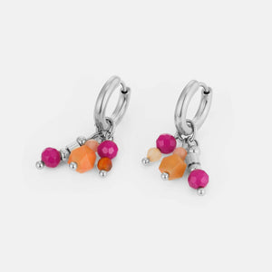 Oorringen gekleurde kralen zilver