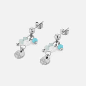 Oorstekers blauw gekleurde kralen zilver