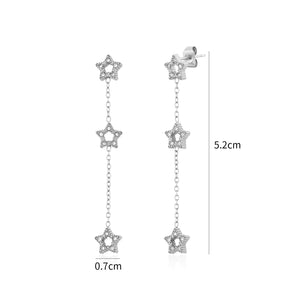 Oorstekers drie hangende sterren zilver