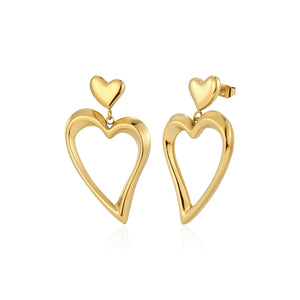 Oorstekers dubbel fancy hart goud