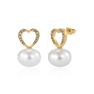 Oorstekers hart parel strass goud