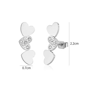 Oorstekers hartjes met steentjes zilver