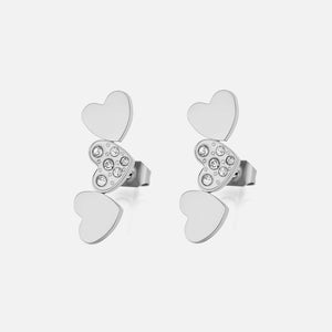 Oorstekers hartjes met steentjes zilver