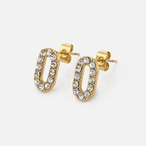 Oorstekers ovaal met witte steentjes goud