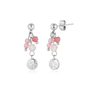 Oorstekers roze gekleurde kralen zilver