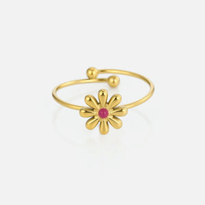 Ring bloem met steentje goud